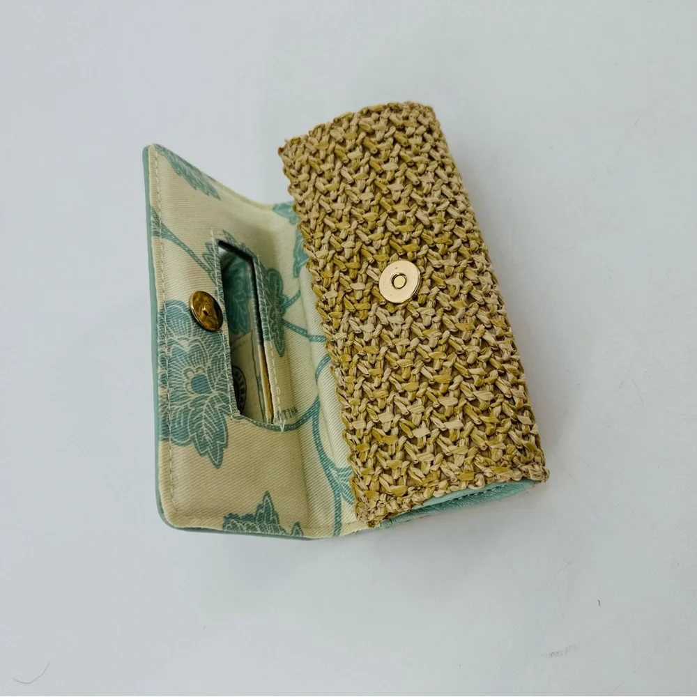 Spartina 449 Mint Leather Jute Mermaid Mirrored Cosmetic Case Keychain Tag Set